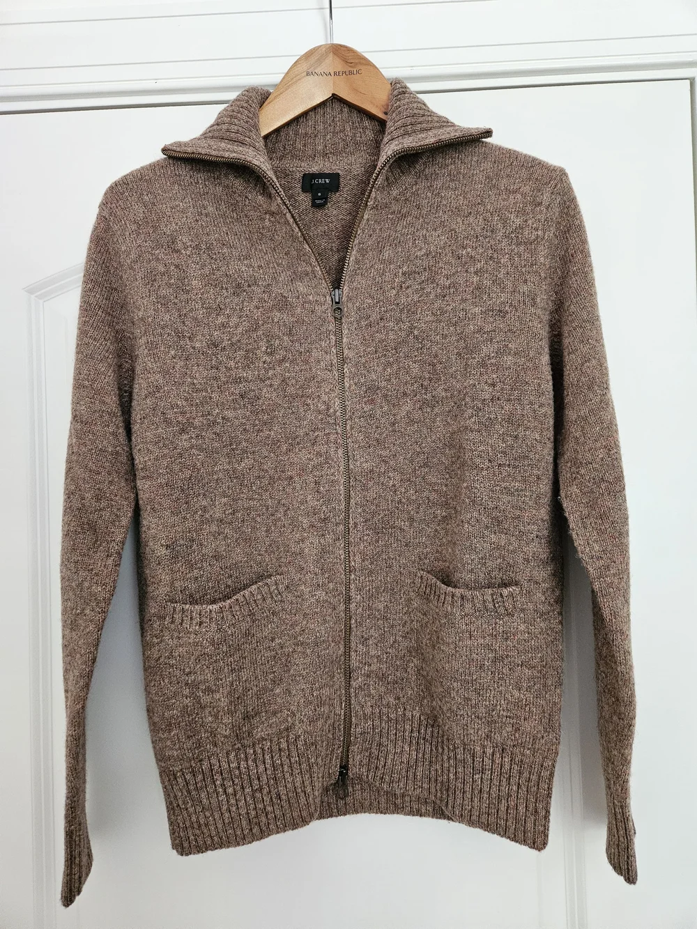 J. Crew Men's Wool Brown Full‑Zip Sweater